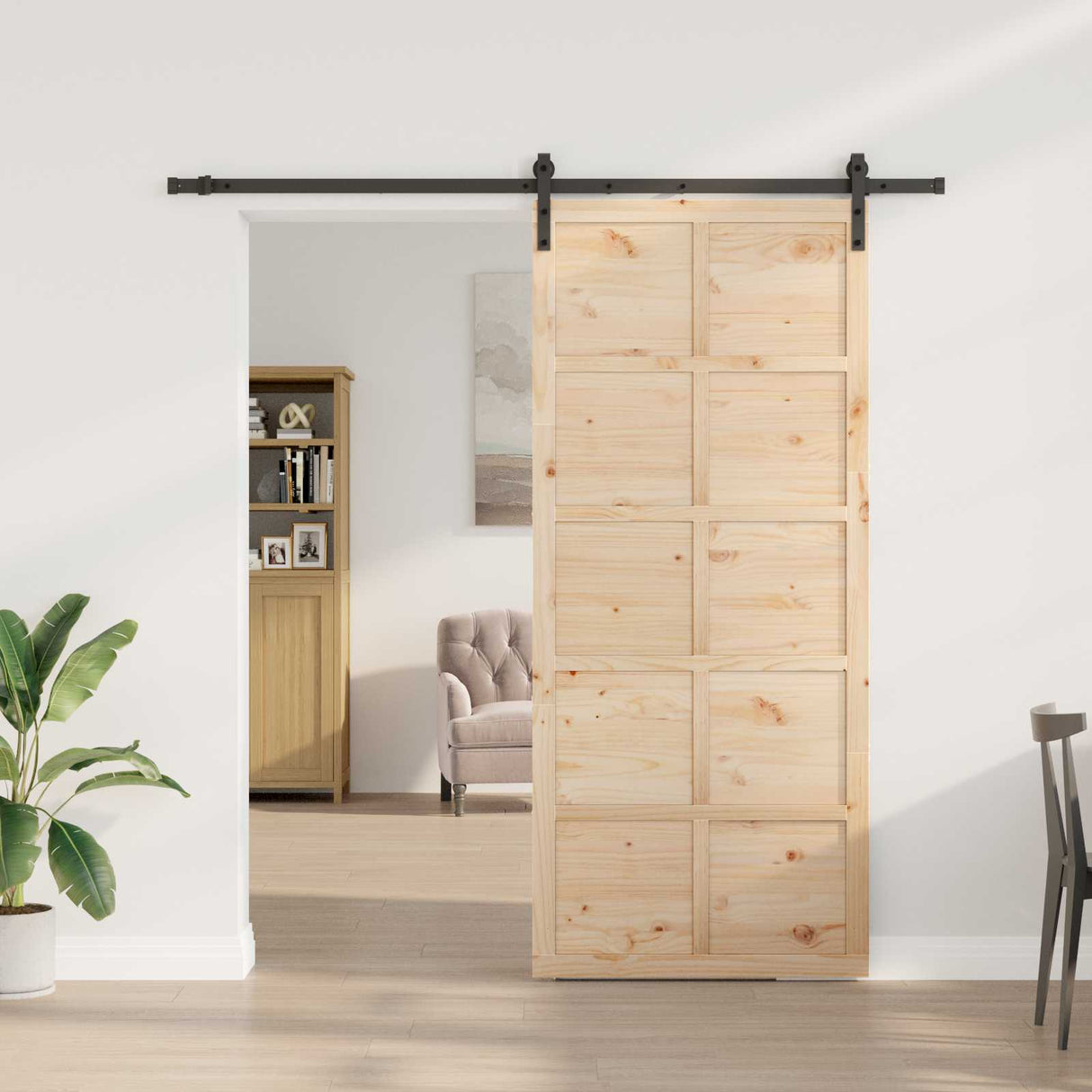 vidaXL Schuifdeur Naturel 100 x 208 cm Massief grenenhout