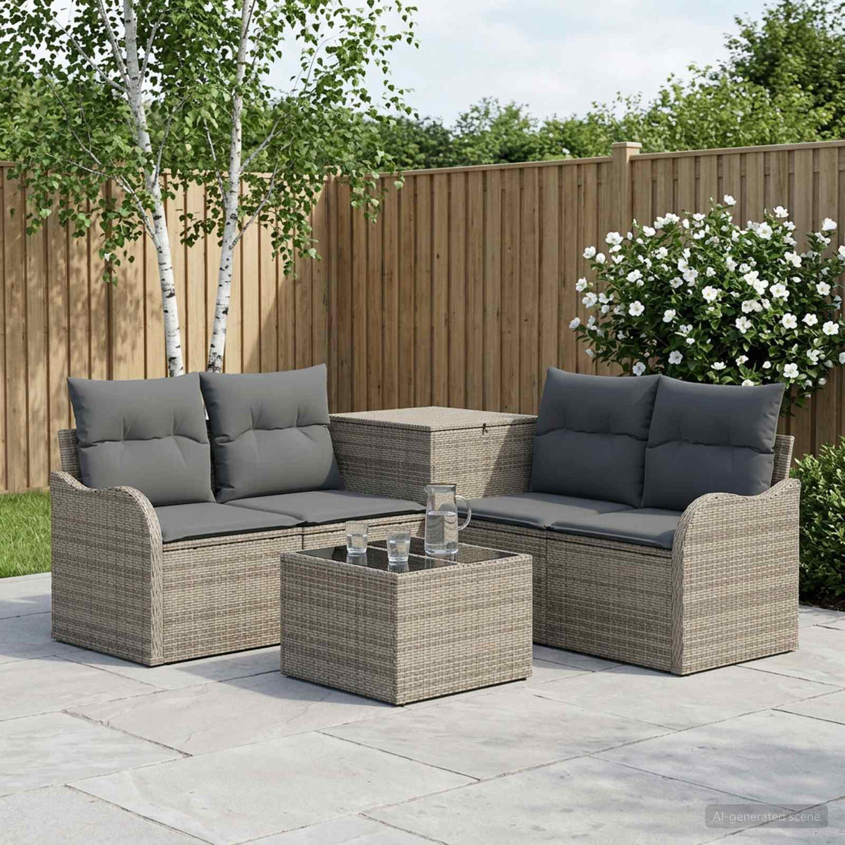 vidaXL Bankstel 6 st Zwart Poly Rattan en Staal