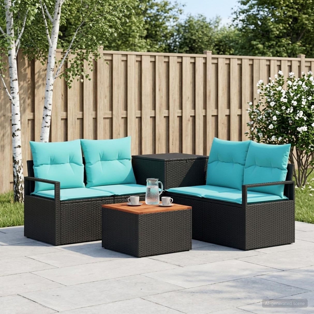 vidaXL Bankstel 6 st Zwart Poly Rattan en Staal