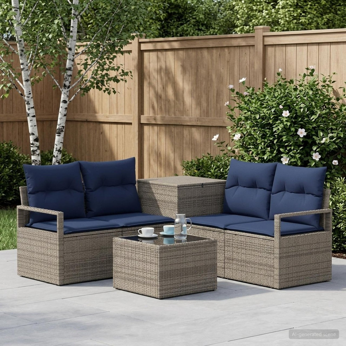 vidaXL Bankstel 6 st Zwart Poly Rattan en Staal