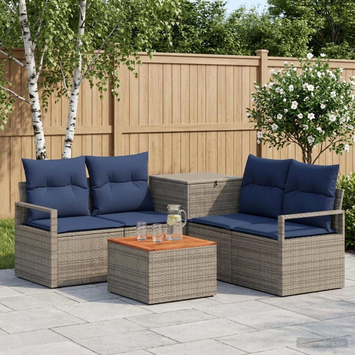 vidaXL Bankstel 6 st Zwart Poly Rattan en Staal