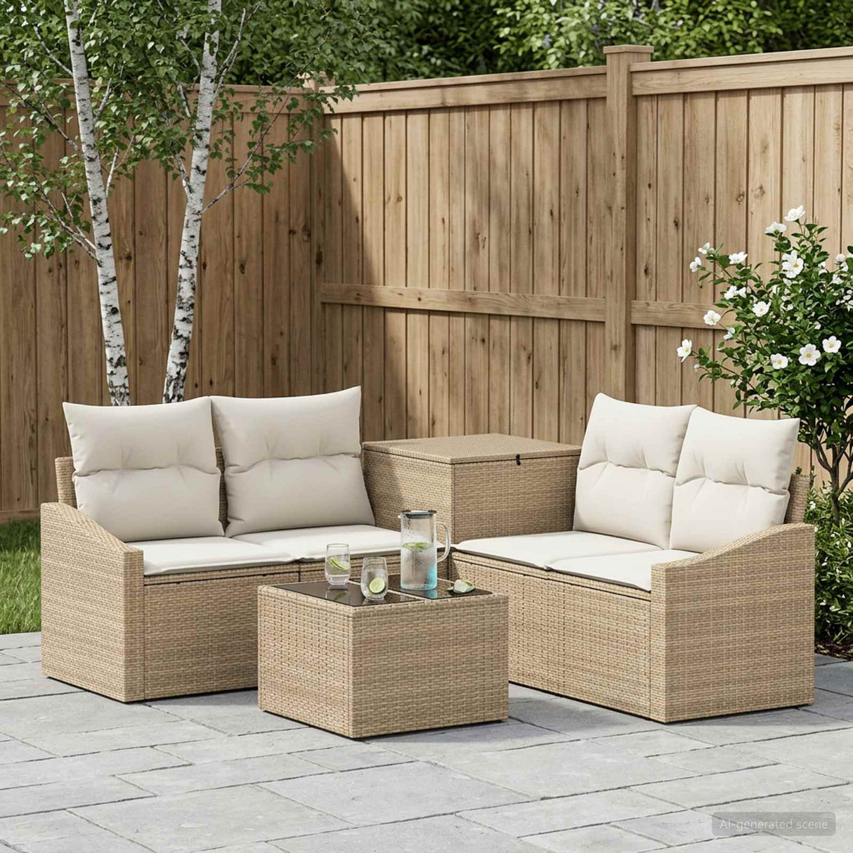 vidaXL Sofa Set 6 pcs Black Poly Rattan and Steel