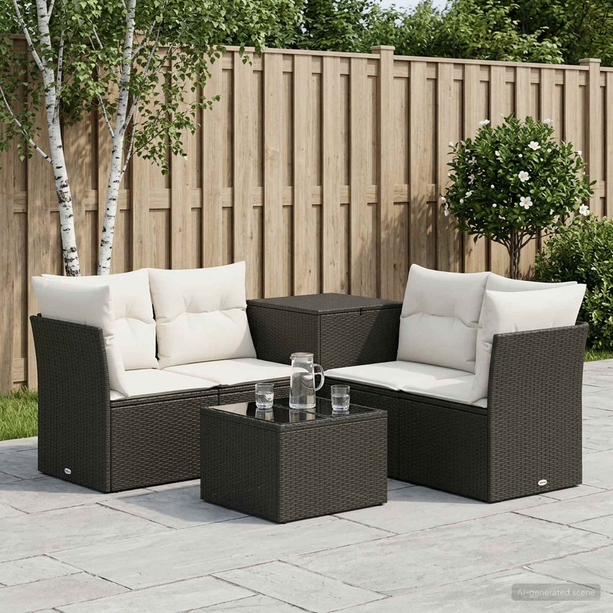vidaXL Bankstel 6 st Zwart Poly Rattan en Staal