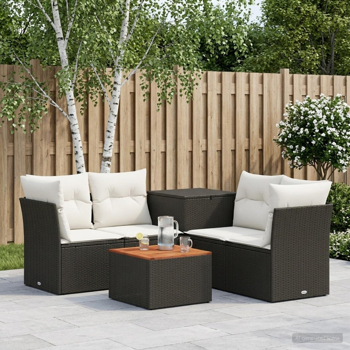 vidaXL Bankstel 6 st Zwart Poly Rattan en Staal