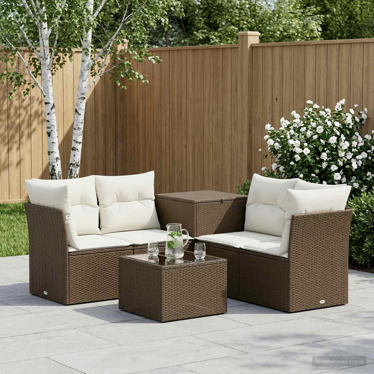 vidaXL Bankstel 6 st Zwart Poly Rattan en Staal
