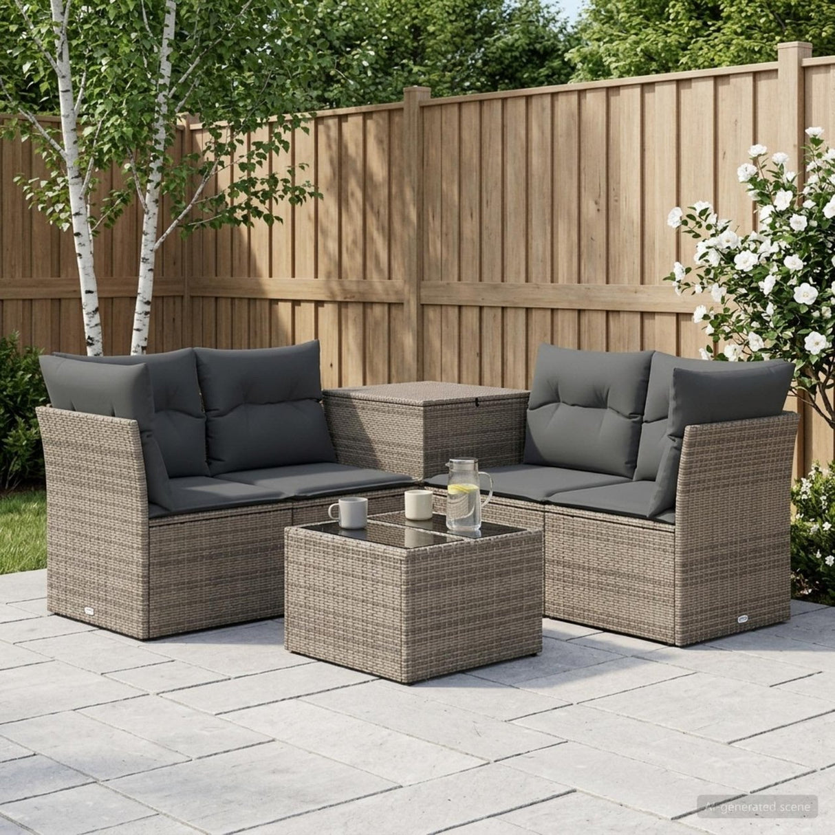 vidaXL Bankstel 6 st Zwart Poly Rattan en Staal