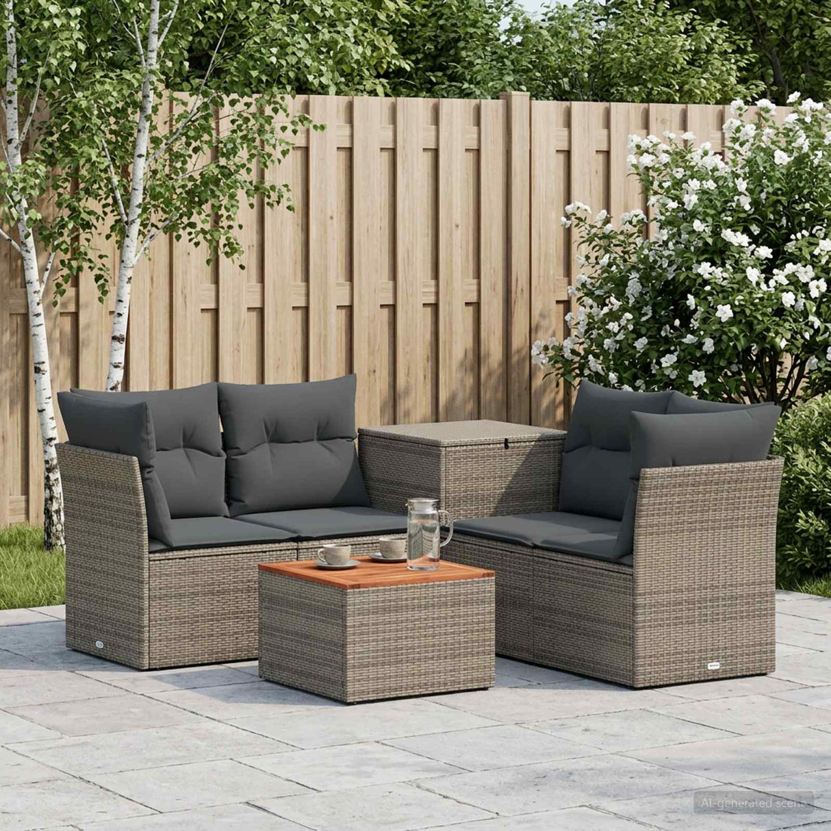 vidaXL Bankstel 6 st Zwart Poly Rattan en Staal