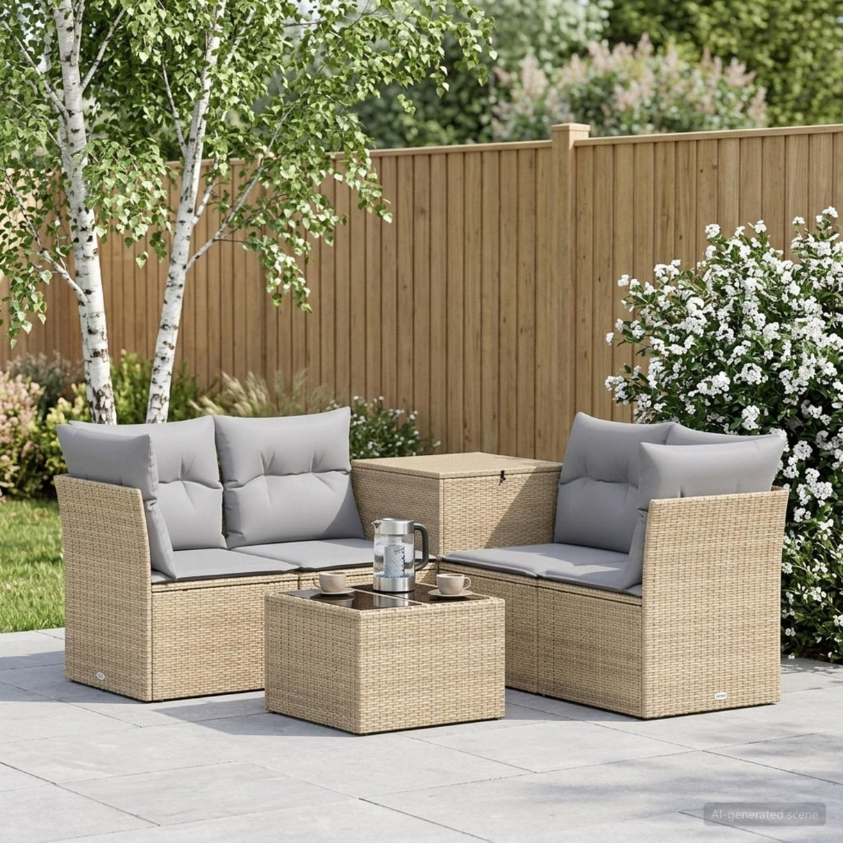 vidaXL Bankstel 6 st Zwart Poly Rattan en Staal