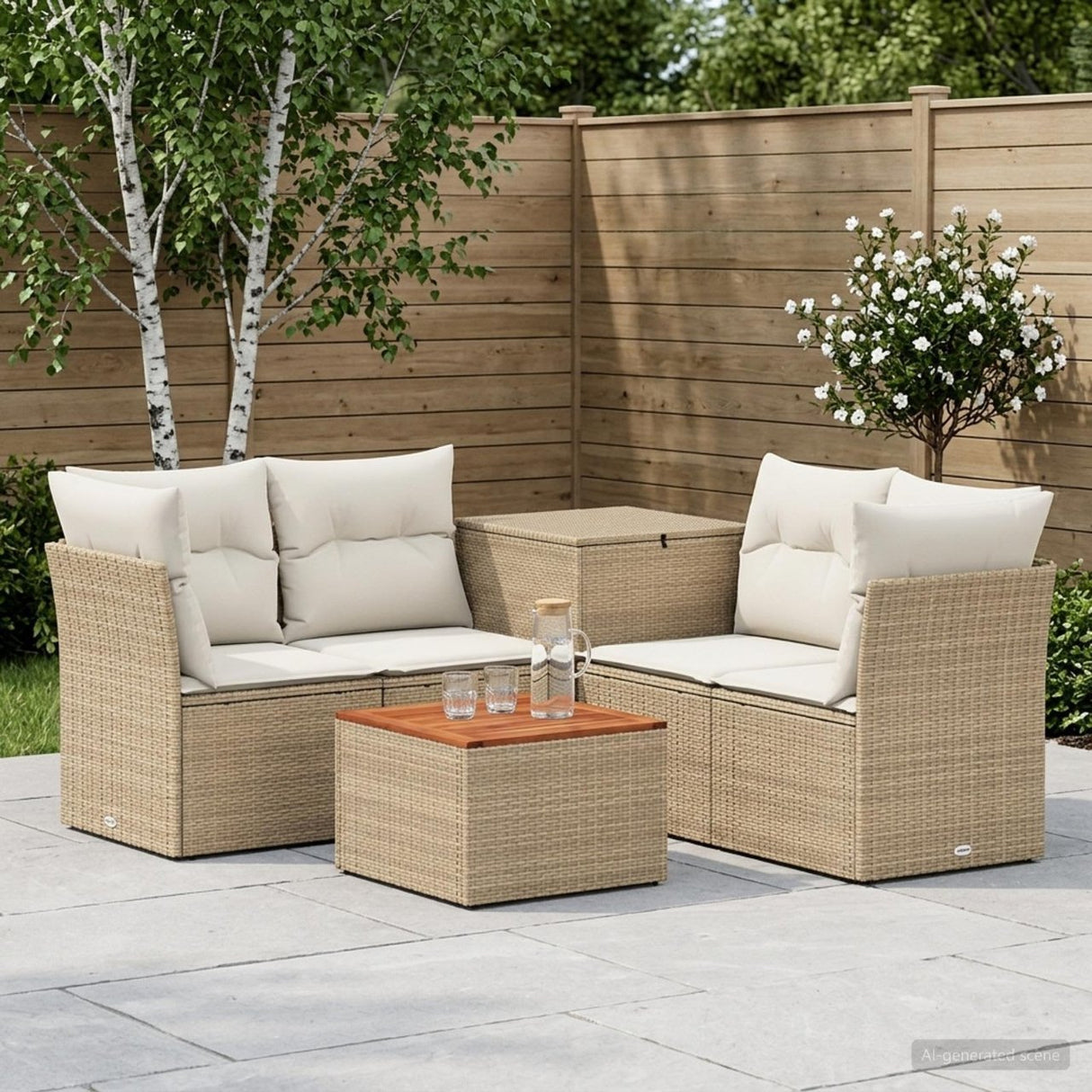 vidaXL Bankstel 6 st Zwart Poly Rattan en Staal