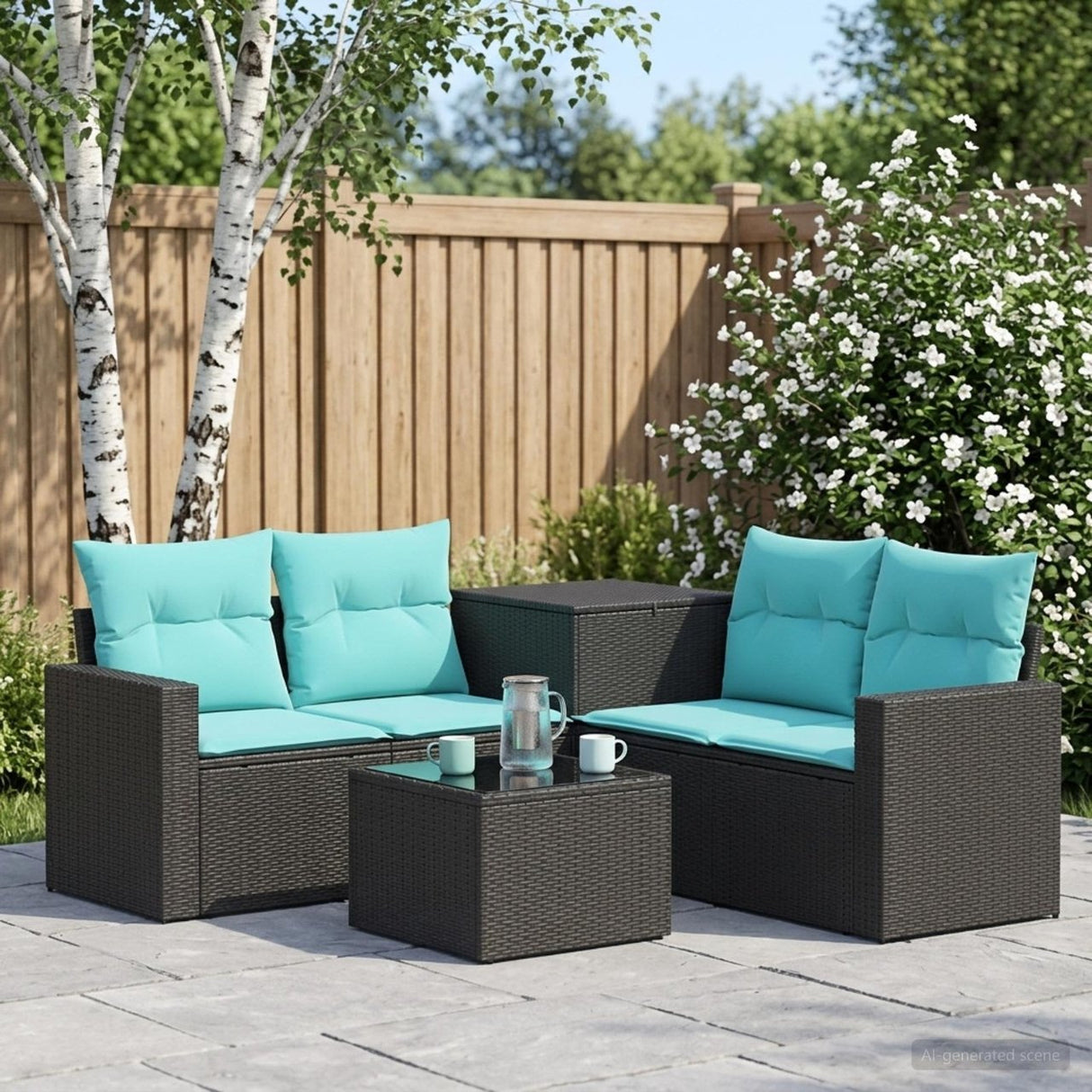 vidaXL Bankstel 6 st Zwart Poly Rattan en Staal