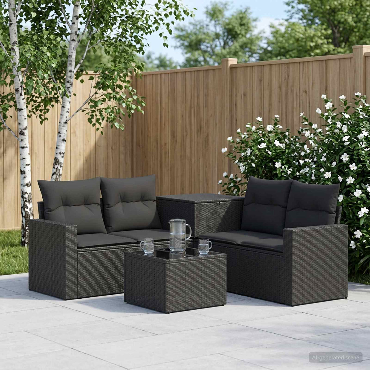 vidaXL Bankstel 6 st Zwart Poly Rattan en Staal