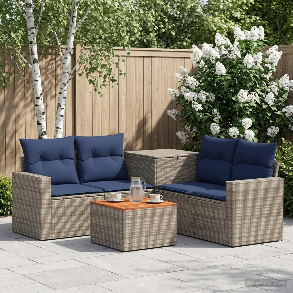 vidaXL Bankstel 6 st Zwart Poly Rattan en Staal