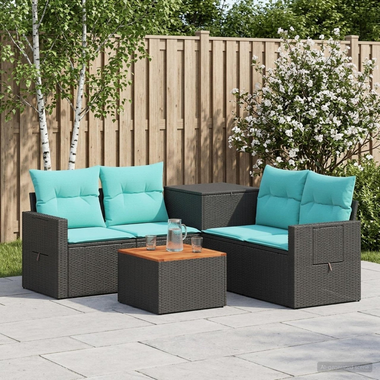 vidaXL 6-piece Sofa Set Black Poly Rattan and Steel