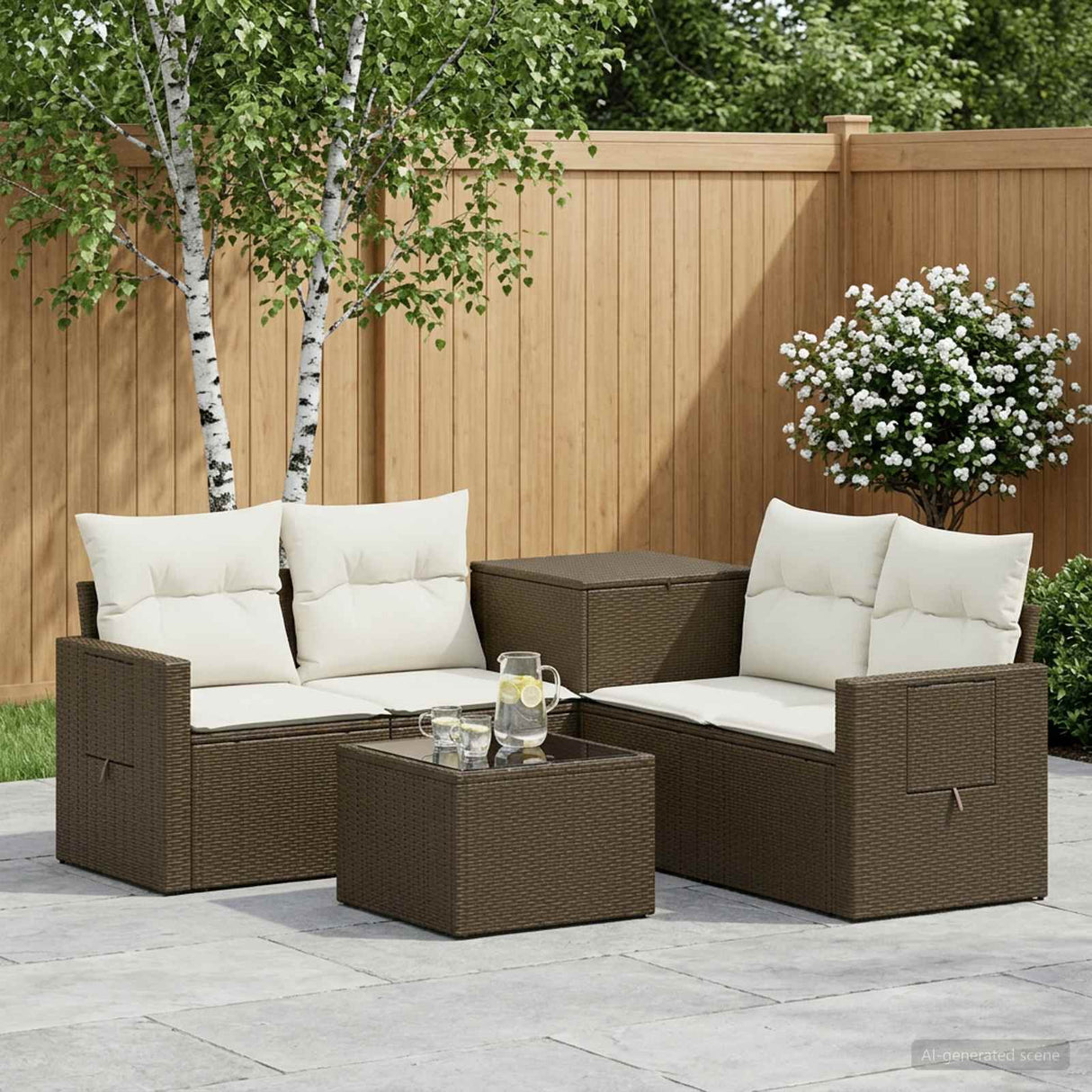 vidaXL 6-piece Sofa Set Black Poly Rattan and Steel