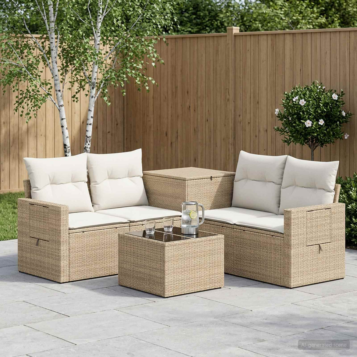 vidaXL 6-piece Sofa Set Black Poly Rattan and Steel