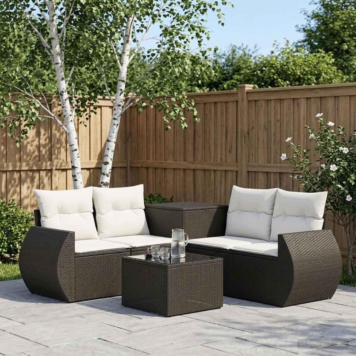 vidaXL 6-Piece Sofa Set Black Poly Rattan and Steel