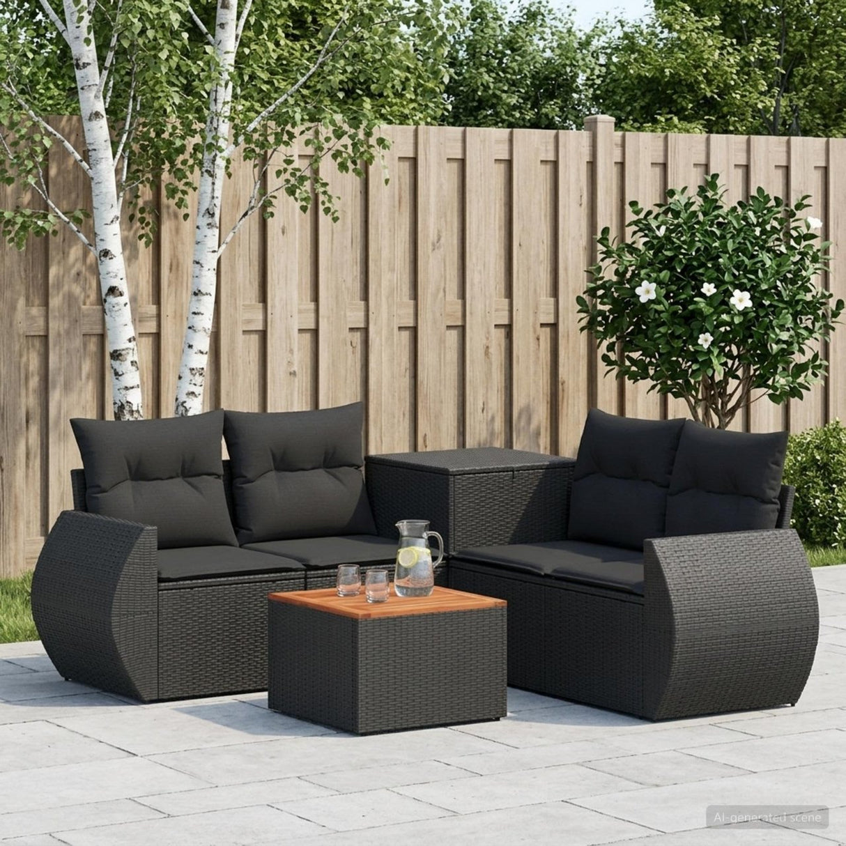 vidaXL 6-Piece Sofa Set Black Poly Rattan and Steel