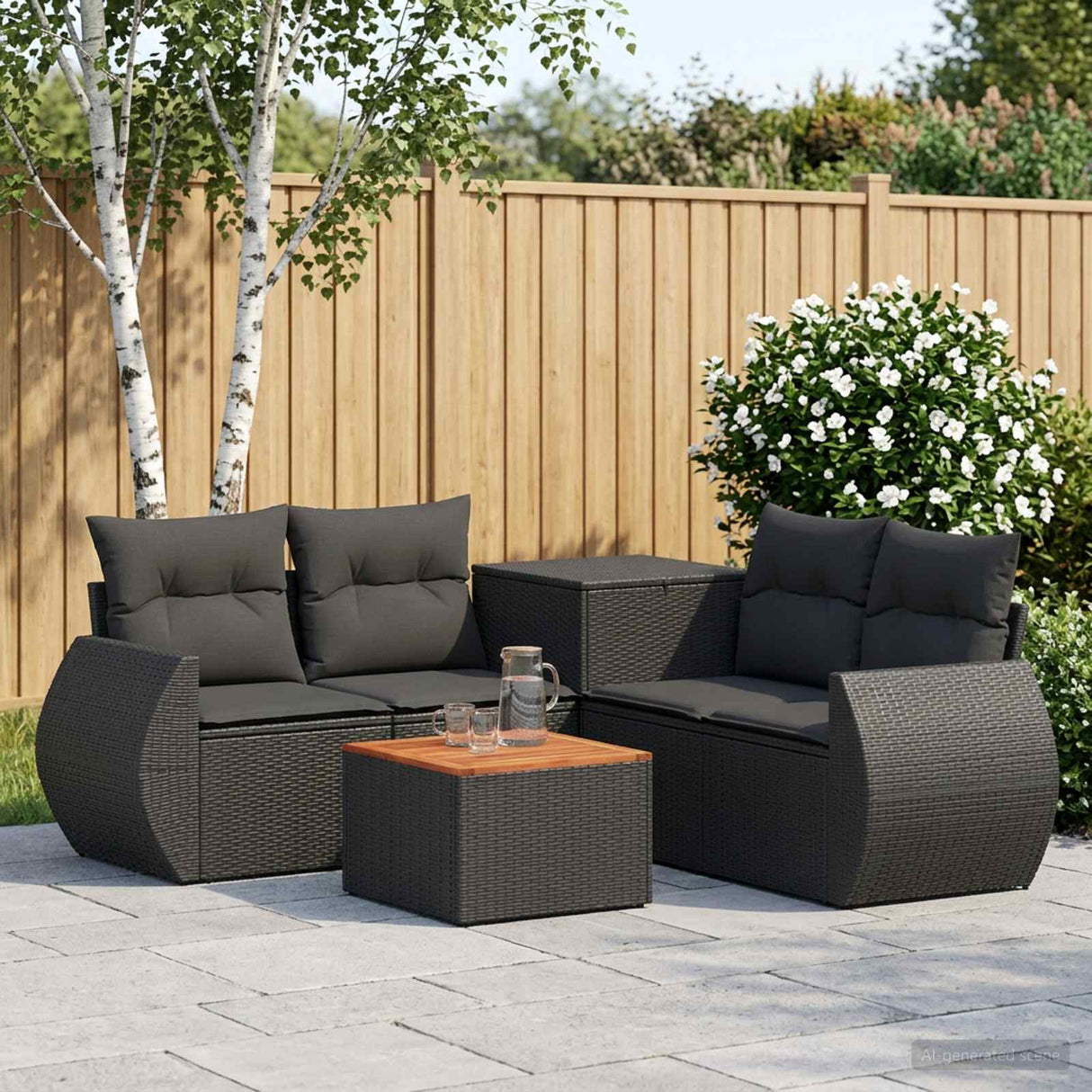 vidaXL 6-Piece Sofa Set Black Poly Rattan and Steel