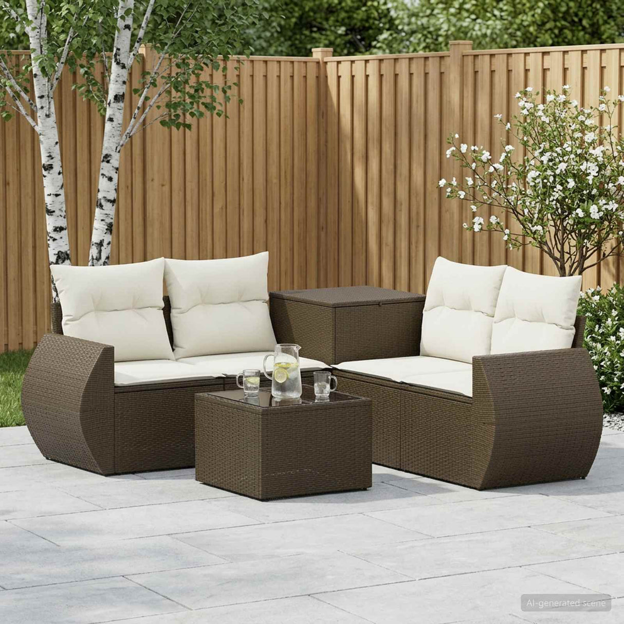 vidaXL 6-Piece Sofa Set Black Poly Rattan and Steel