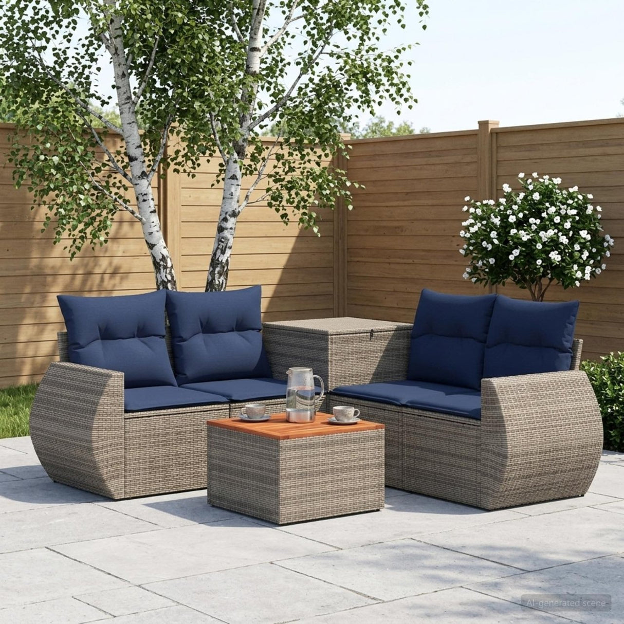 vidaXL 6-Piece Sofa Set Black Poly Rattan and Steel