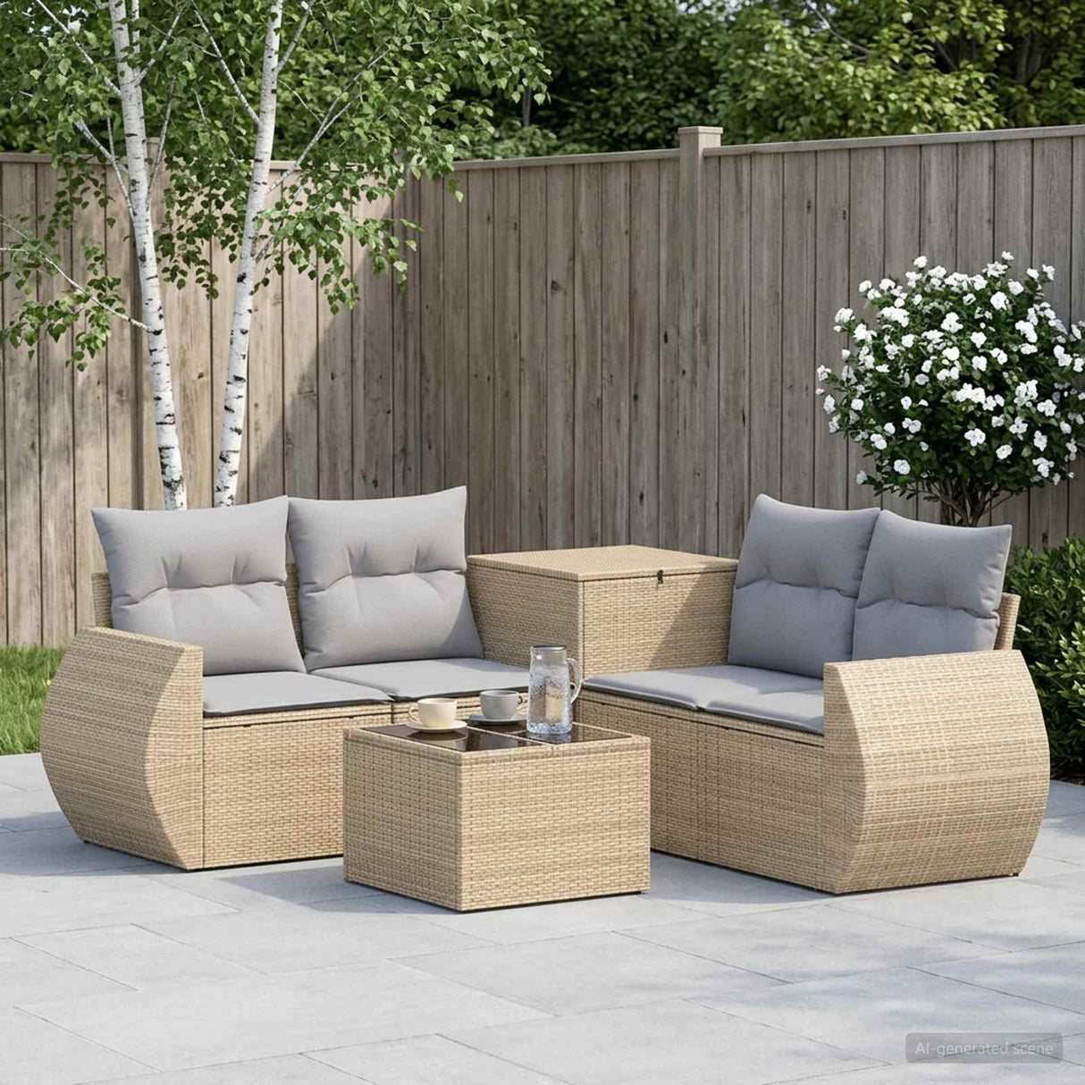 vidaXL 6-Piece Sofa Set Black Poly Rattan and Steel