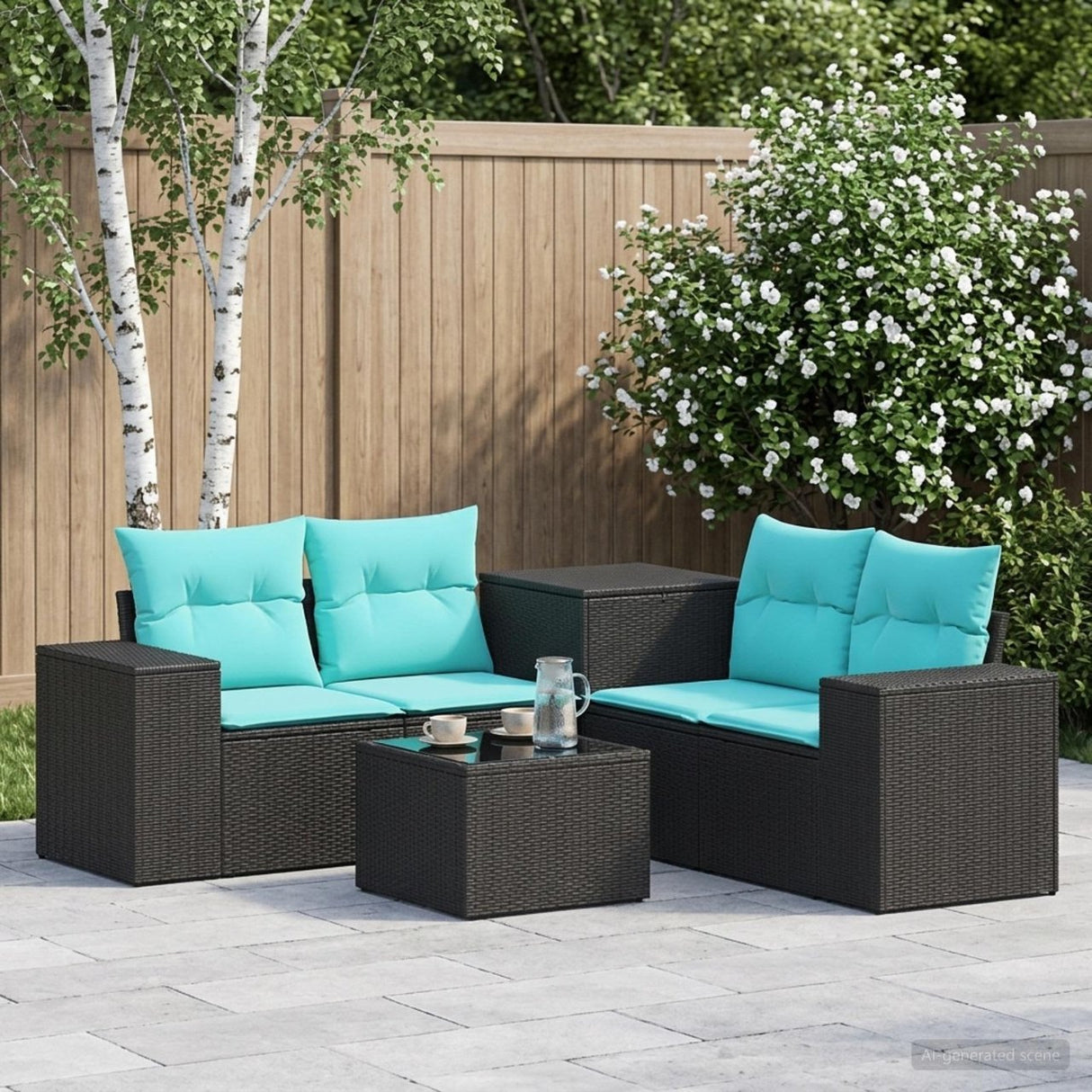 vidaXL 6-Piece Sofa Set Black Poly Rattan and Steel