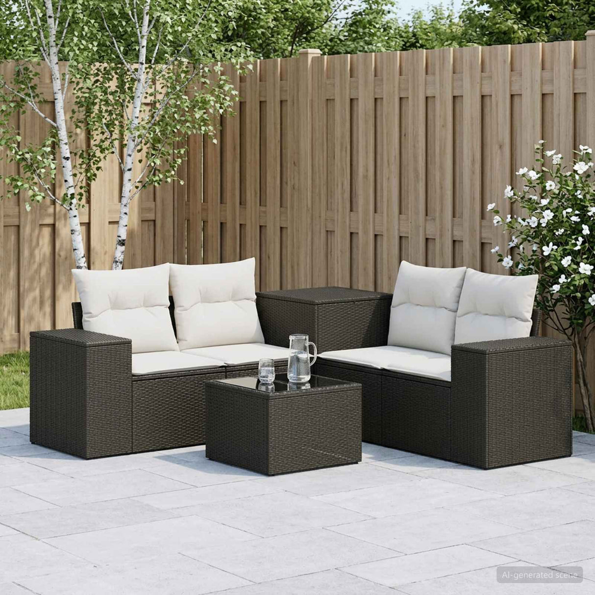 vidaXL 6-Piece Sofa Set Black Poly Rattan and Steel
