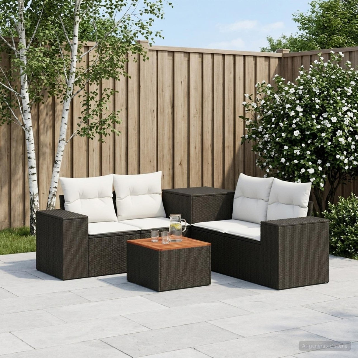 vidaXL 6-Piece Sofa Set Black Poly Rattan and Steel