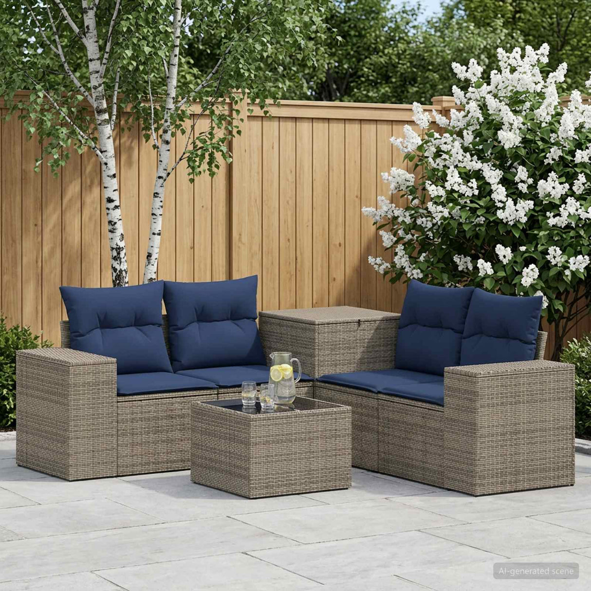 vidaXL 6-Piece Sofa Set Black Poly Rattan and Steel