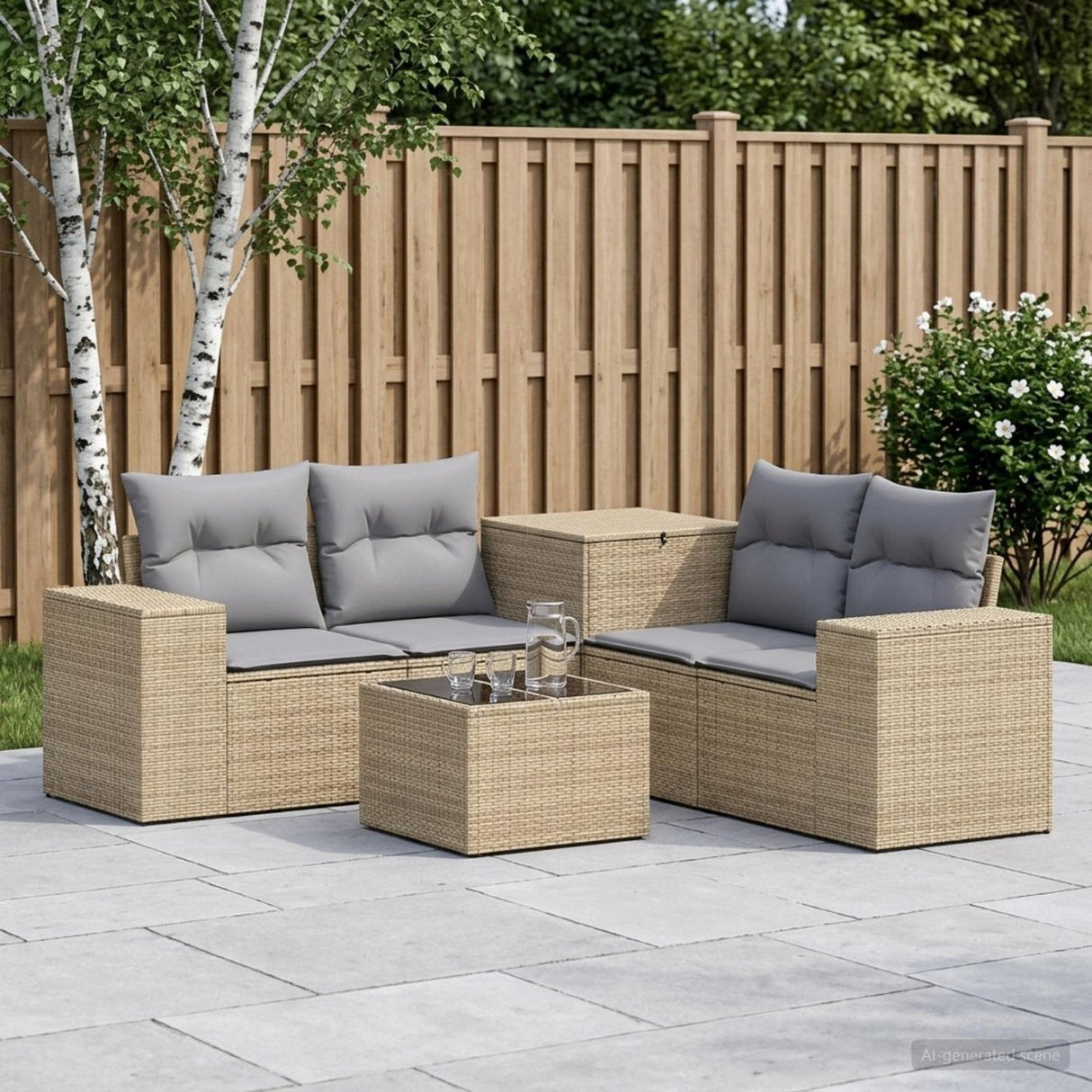 vidaXL 6-Piece Sofa Set Black Poly Rattan and Steel