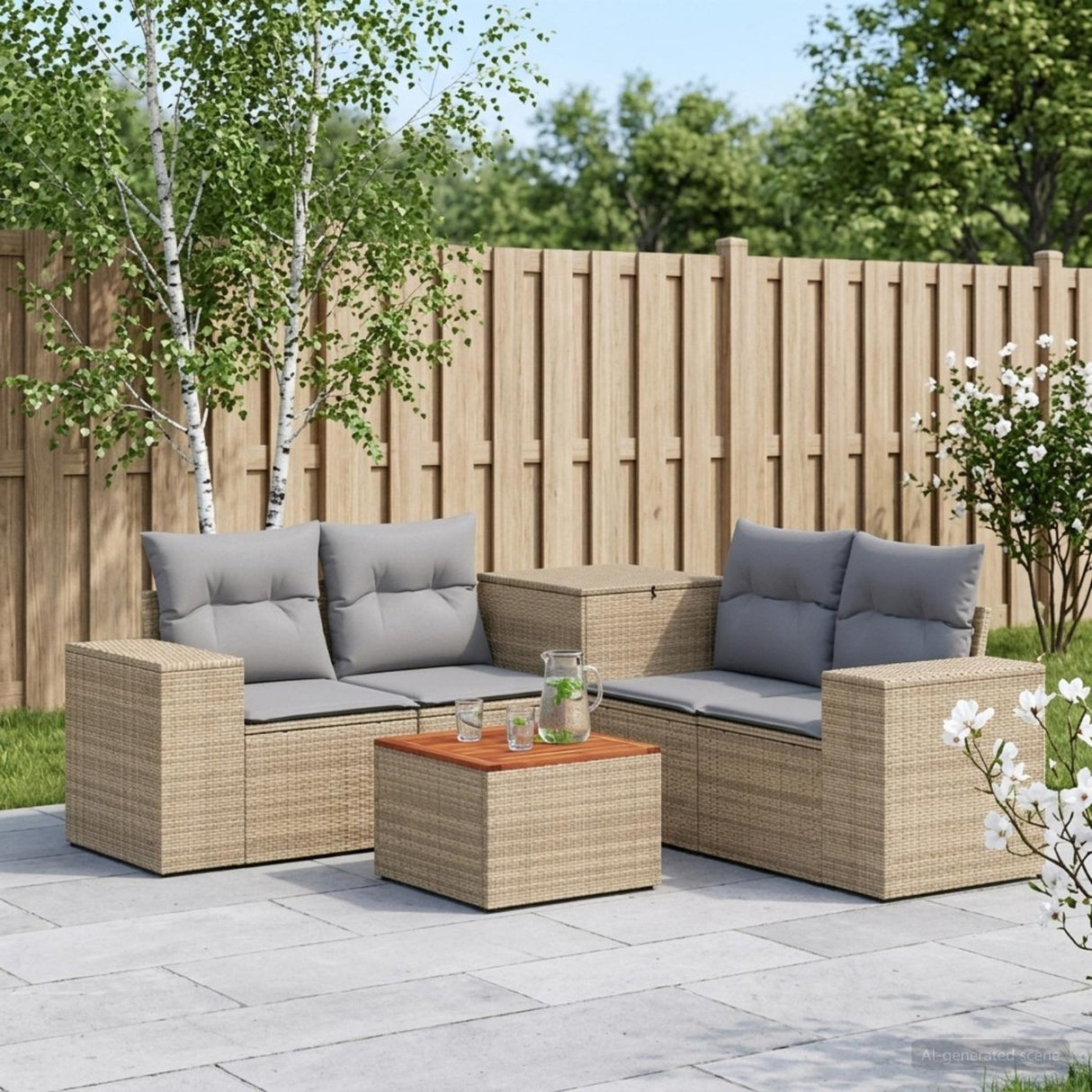vidaXL 6-Piece Sofa Set Black Poly Rattan and Steel