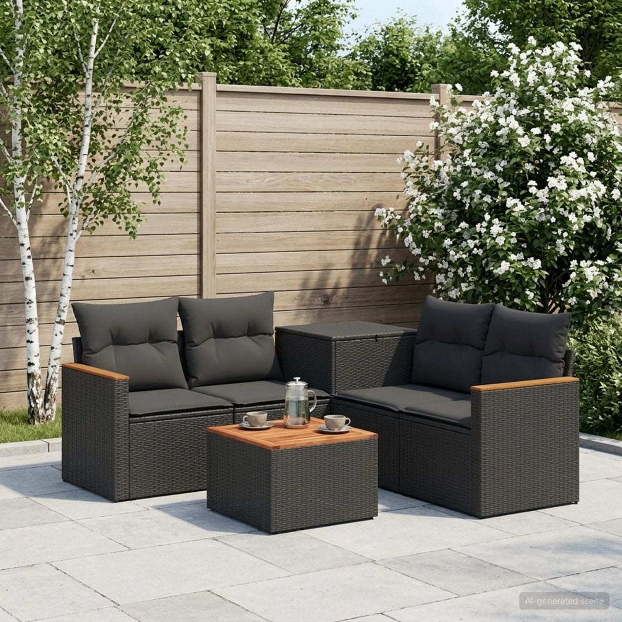 vidaXL Bankstel 6 st Zwart Poly Rattan en Staal