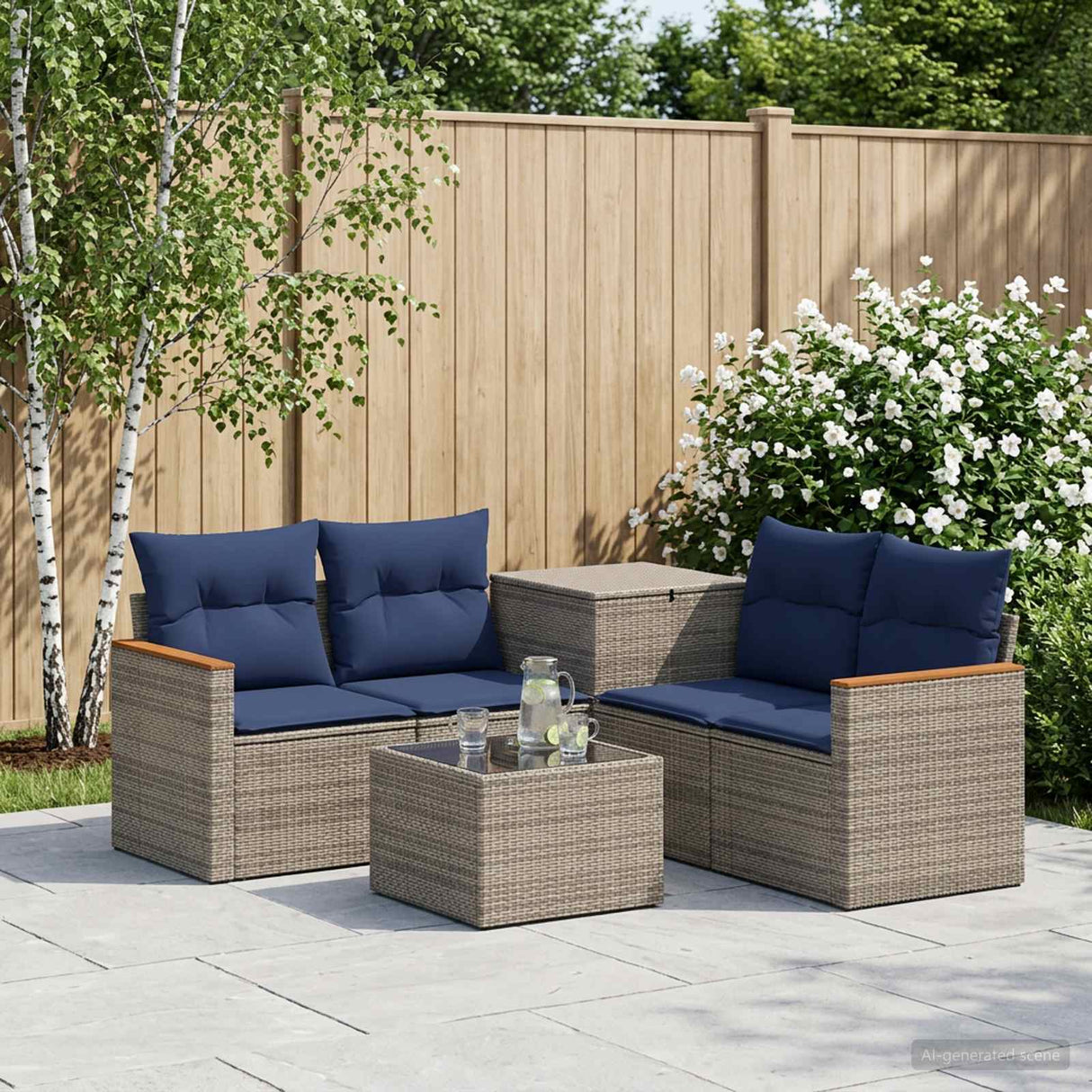 vidaXL Bankstel 6 st Zwart Poly Rattan en Staal