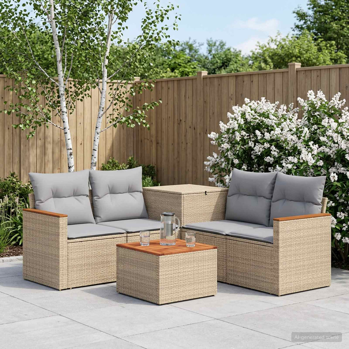 vidaXL Bankstel 6 st Zwart Poly Rattan en Staal