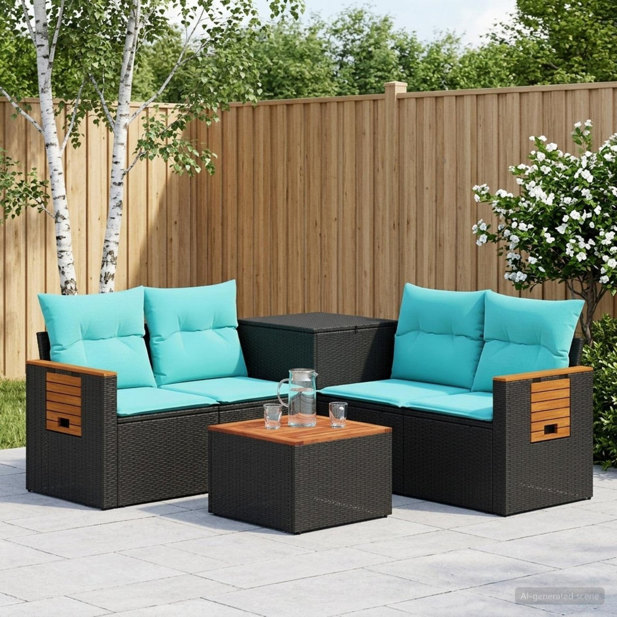 vidaXL Bankstel 6 st Zwart Poly Rattan en Staal