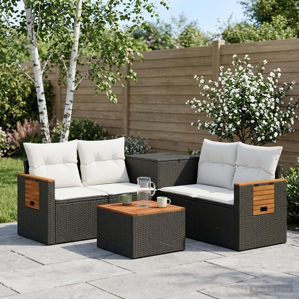 vidaXL Bankstel 6 st Zwart Poly Rattan en Staal