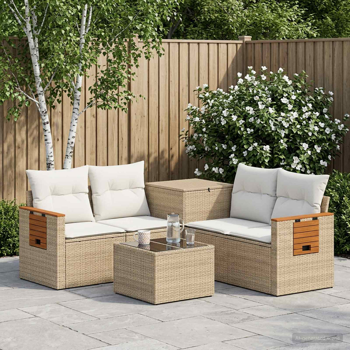 vidaXL Bankstel 6 st Zwart Poly Rattan en Staal