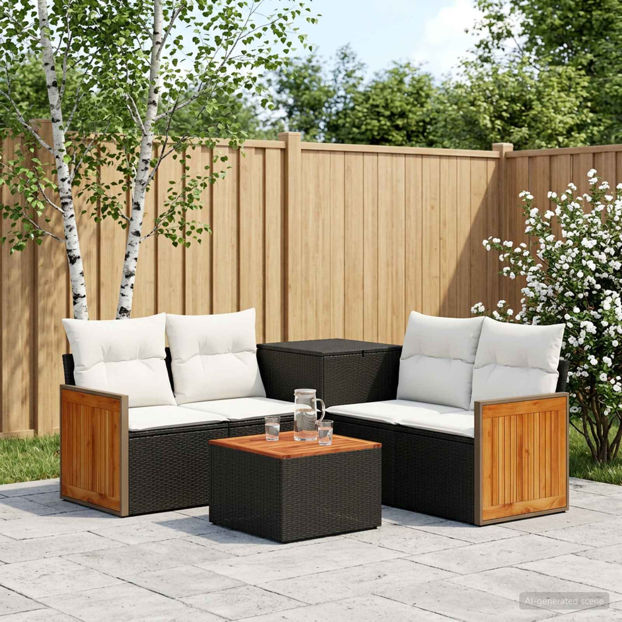 vidaXL Bankstel 6 st Zwart Poly Rattan en Staal