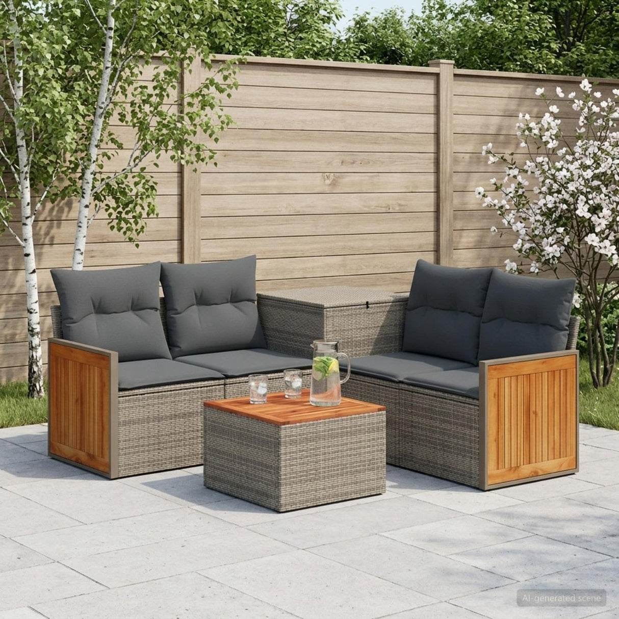 vidaXL Bankstel 6 st Zwart Poly Rattan en Staal