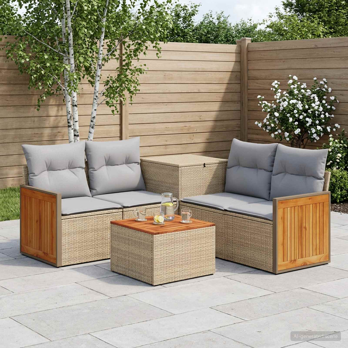 vidaXL Bankstel 6 st Zwart Poly Rattan en Staal