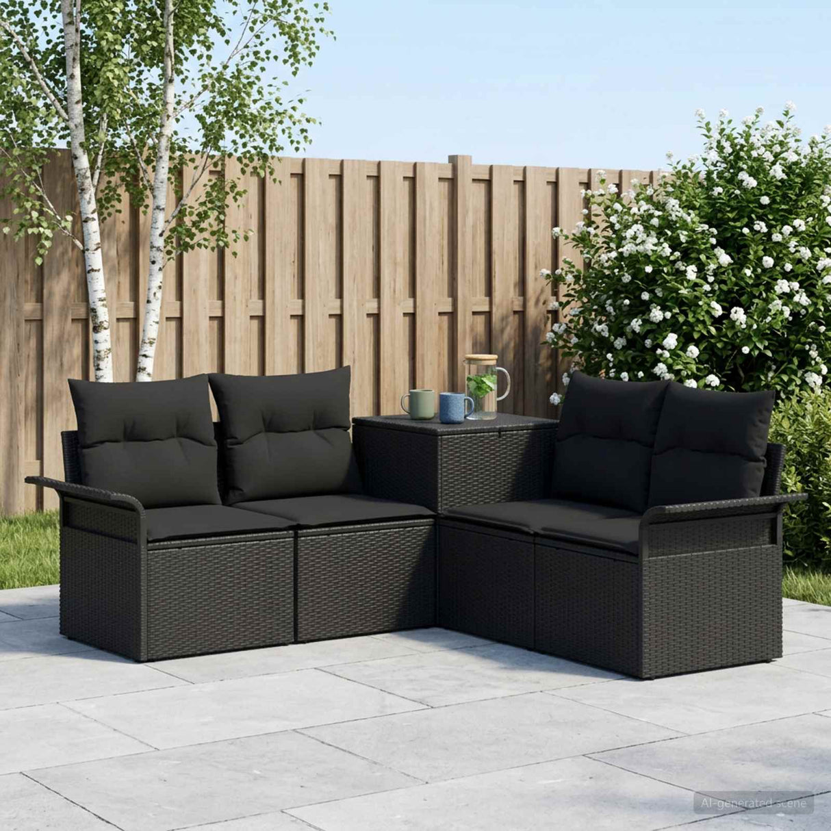 vidaXL Bankstel 5 st Zwart Poly Rattan en Staal