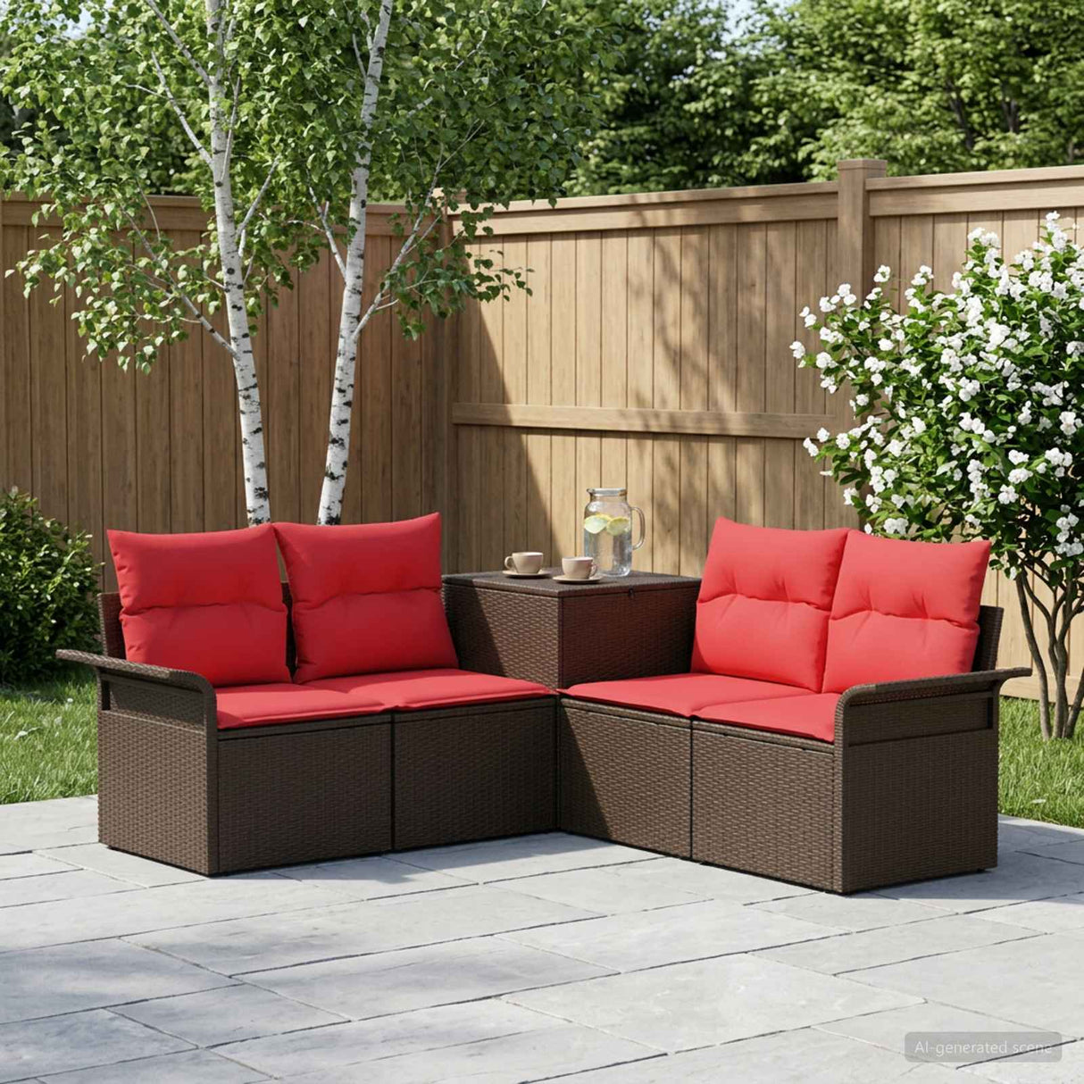 vidaXL Bankstel 5 st Zwart Poly Rattan en Staal
