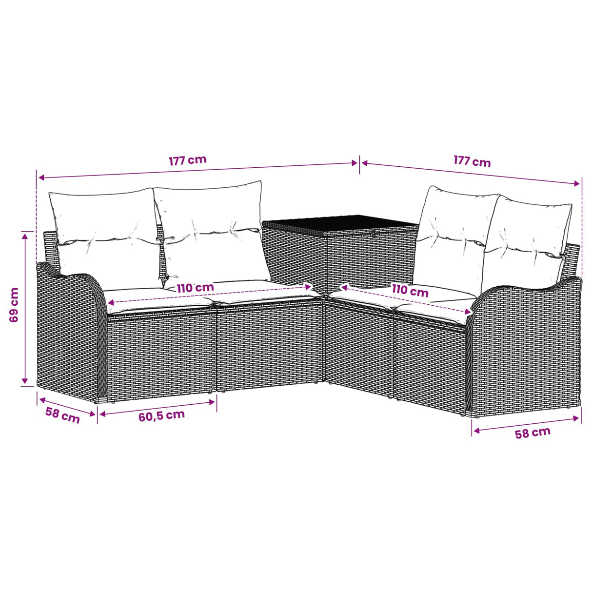 vidaXL Bankstel 5 st Zwart Poly Rattan en Staal