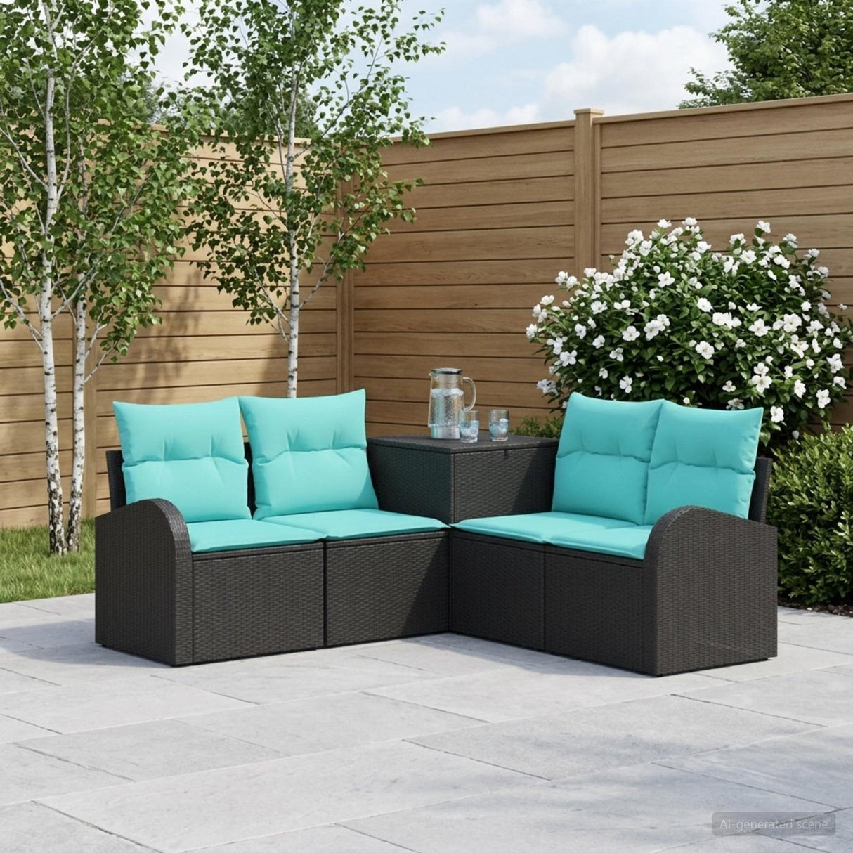vidaXL Bankstel 5 st Zwart Poly Rattan en Staal