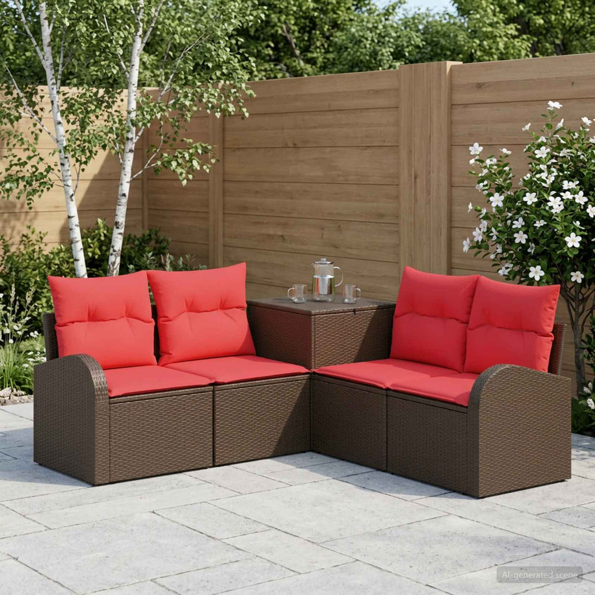 vidaXL Bankstel 5 st Zwart Poly Rattan en Staal