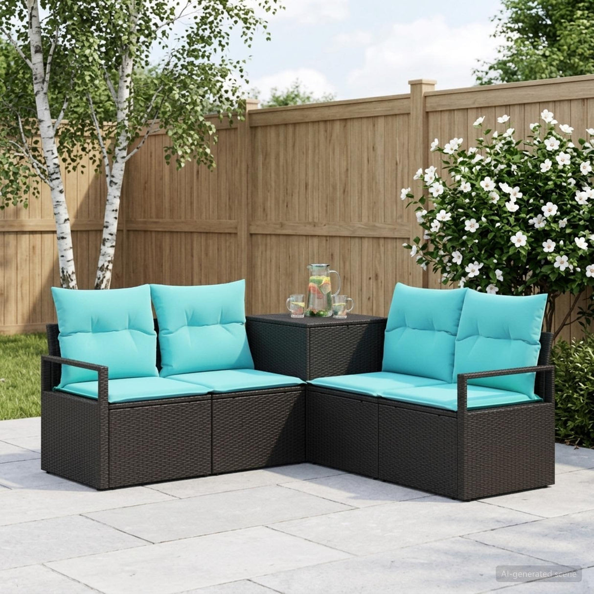 vidaXL Bankstel 5 st Zwart Poly Rattan en Staal