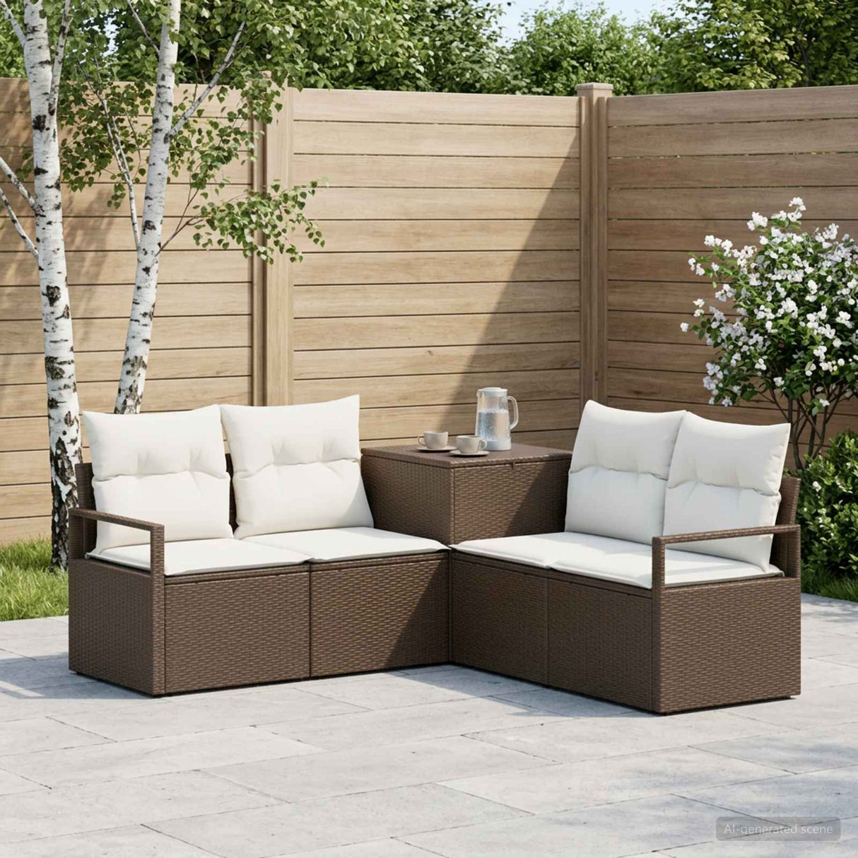 vidaXL Bankstel 5 st Zwart Poly Rattan en Staal