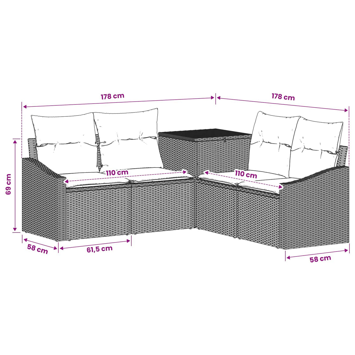 vidaXL Bankstel 5 st Zwart Poly Rattan en Staal