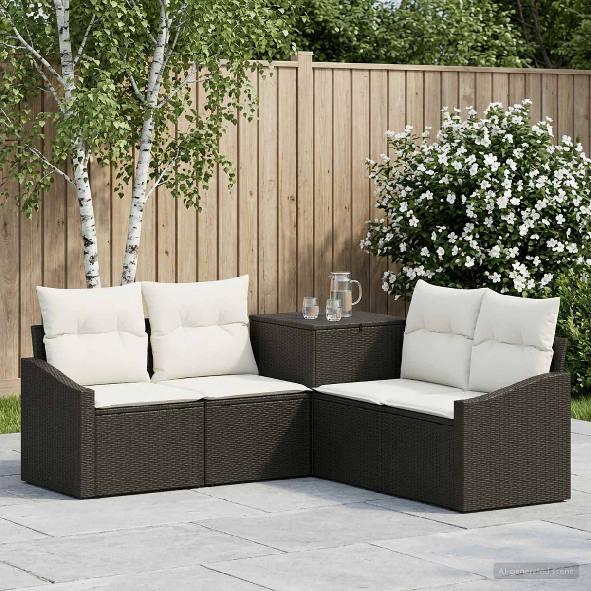 vidaXL Bankstel 5 st Zwart Poly Rattan en Staal