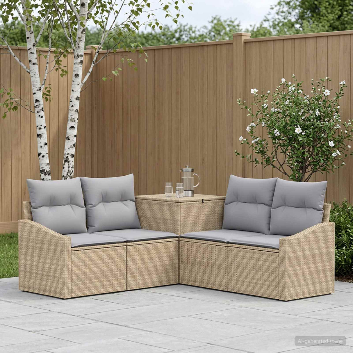 vidaXL Bankstel 5 st Zwart Poly Rattan en Staal